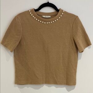Zara Trafaluc Pearl Neckline Tee